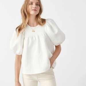 & Other Stories Jacquard Puff Sleeve White Textured Blouse